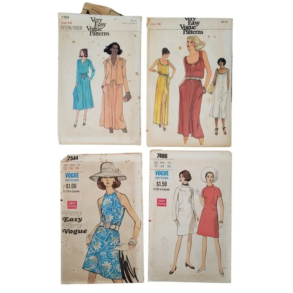 Vintage 60s 70s Vogue Dress‎ Patterns Lot of 4